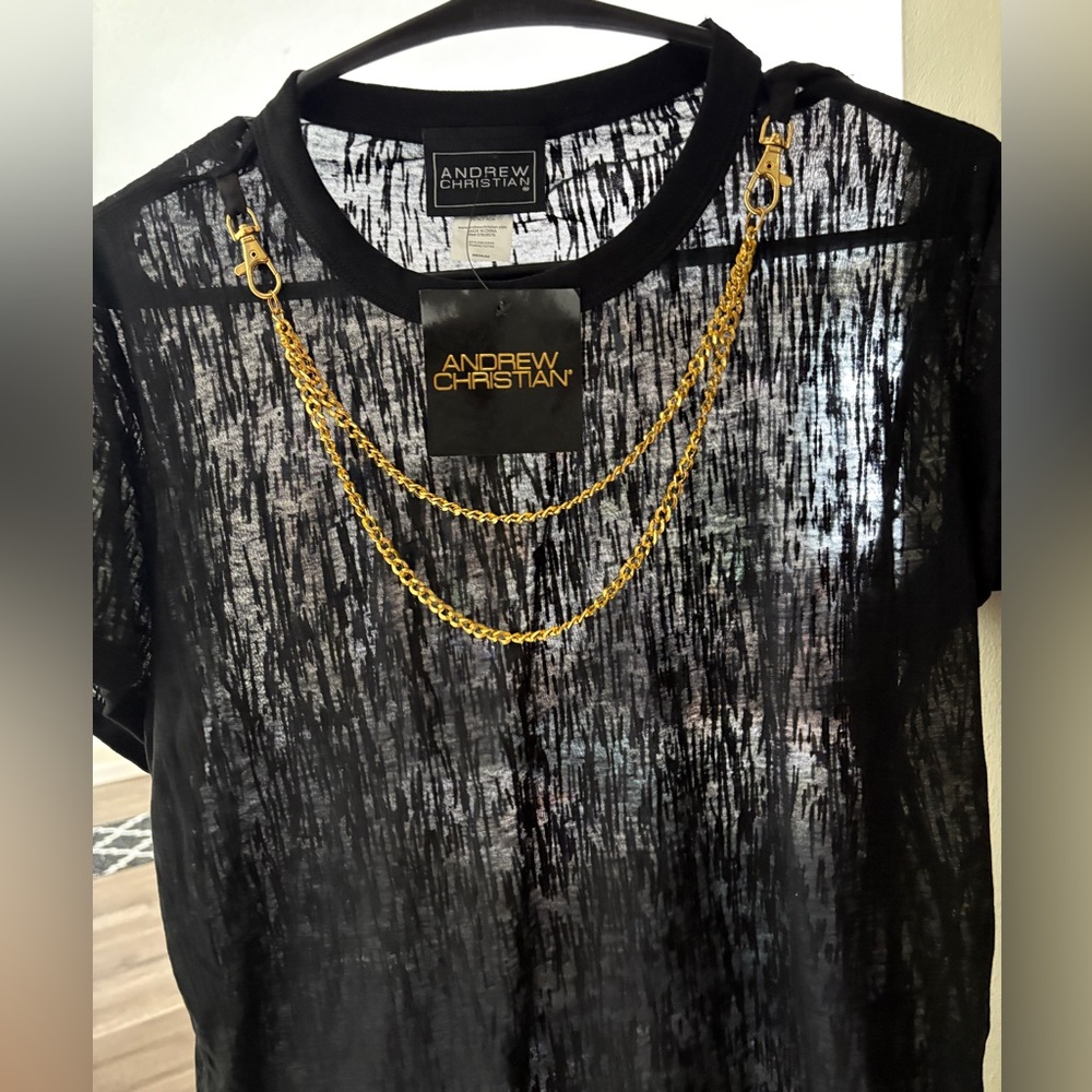 Andrew Christian burnout t with gold chains